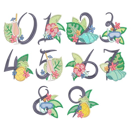 Tropical Applique Numbers | Machine Embroidery Designs by JuJu