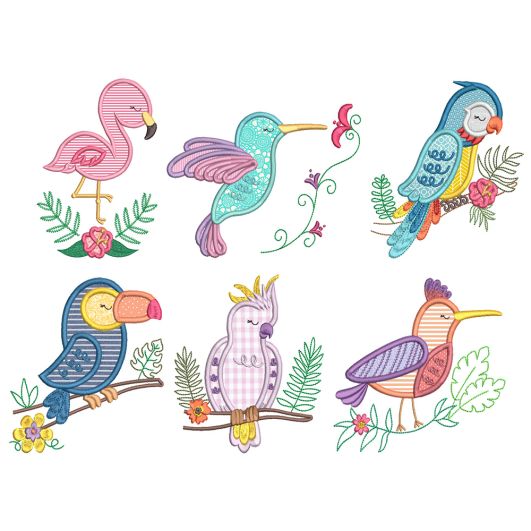 Tropical Birds Applique Machine Embroidery Designs by JuJu 