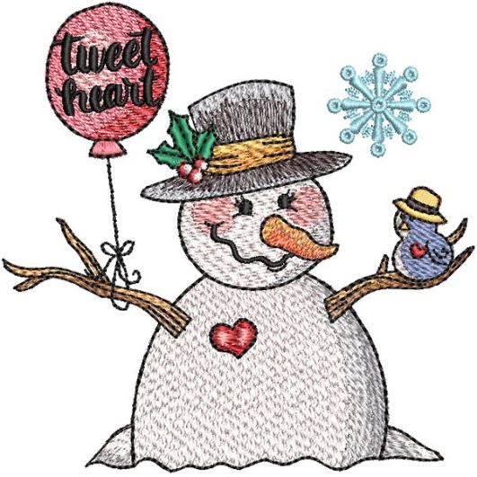 Tweet Heart Snowman | Machine Embroidery Designs by JuJu