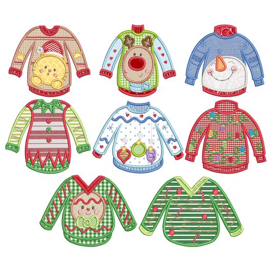 Ugly Christmas Sweaters Applique Machine Embroidery Designs by JuJu