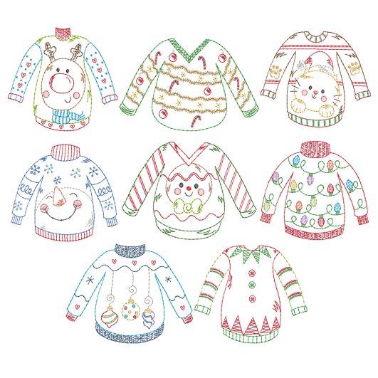 Ugly Christmas Sweaters Vintage Machine Embroidery Designs by JuJu