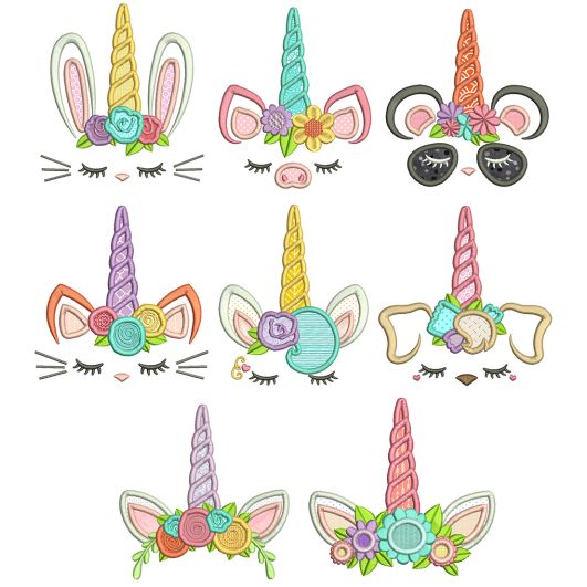 Unicorn Animal Faces Applique Machine Embroidery Designs By JuJu