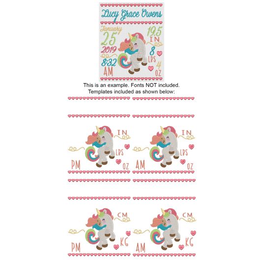 Unicorn Birth Announcement Template Machine Embroidery Designs by JuJu