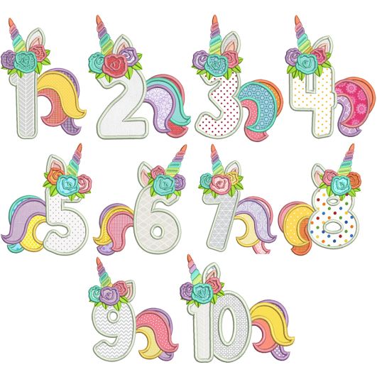 Unicorn Numbers Applique Machine Embroidery Designs By JuJu