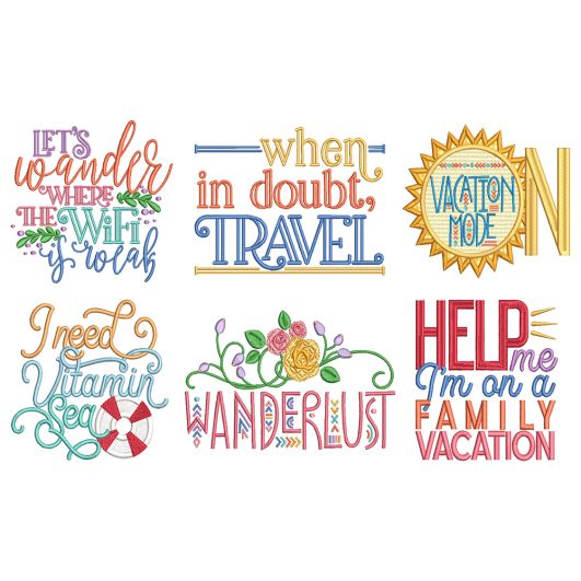 Vacation Word Art 3 Machine Embroidery Designs by JuJu

