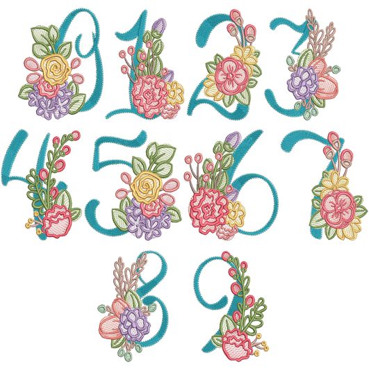 Valencia Numbers | Machine Embroidery Designs by JuJu