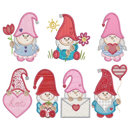 Valentine Gnomes 1 Machine Embroidery Designs by JuJu
