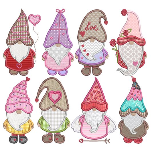 Valentine Gnomes 2 Machine Embroidery Designs by JuJu


