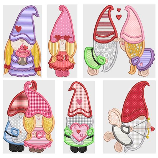 Valentine Gnomes 3 Machine Embroidery Designs by JuJu