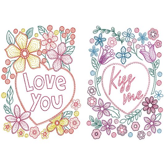 Valentines Greeting Cards 3 Digital Embroidery Designs by JuJu
