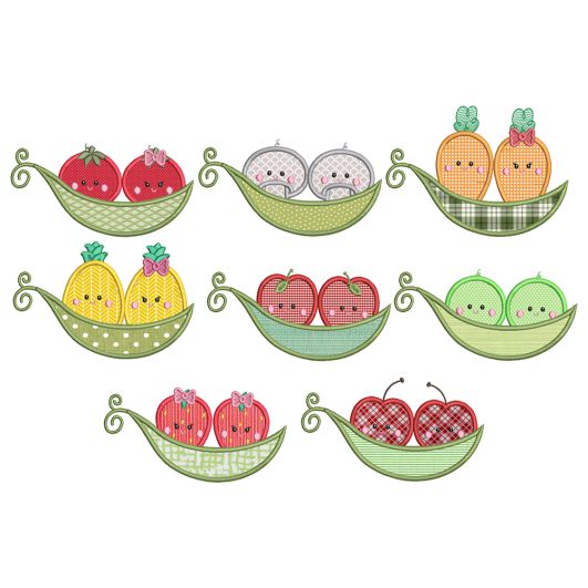 Veggie Twins Applique Machine Embroidery Designs by JuJu