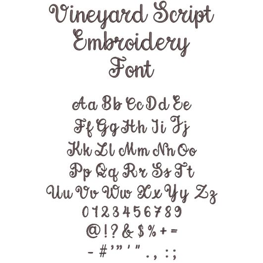 Vineyard Script Embroidery Font | Machine Embroidery Designs by JuJu