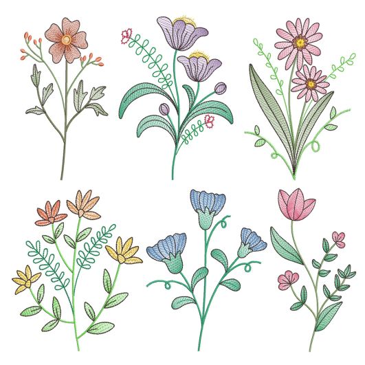 Vintage Botanicals Machine Embroidery Designs by JuJu