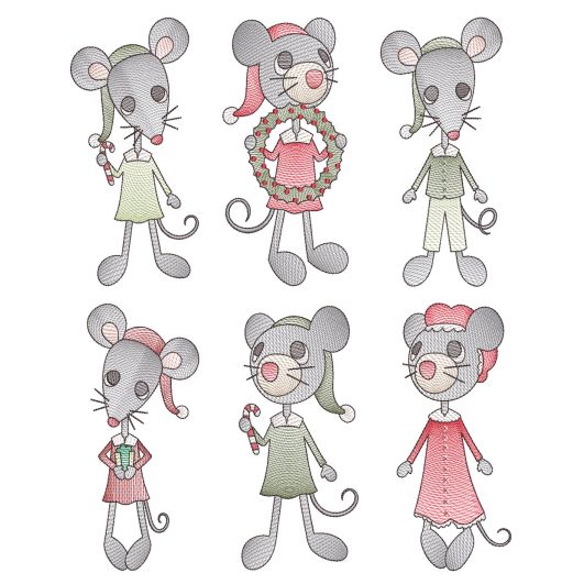 Vintage Christmas Mice Machine Embroidery Designs By JuJu