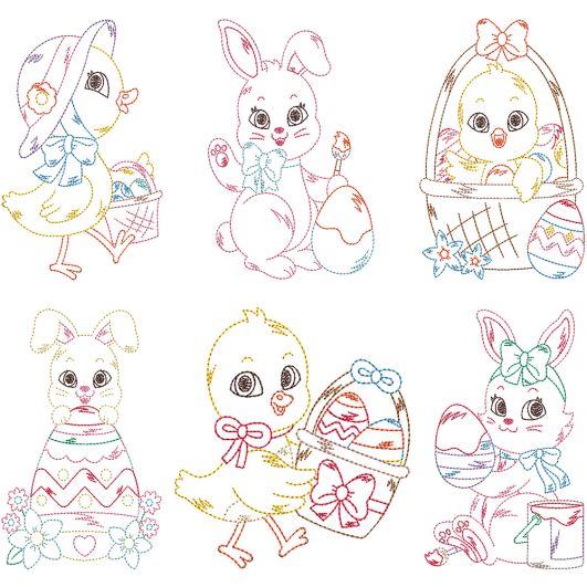 Vintage Easter Friends Digital Embroidery Designs by JuJu