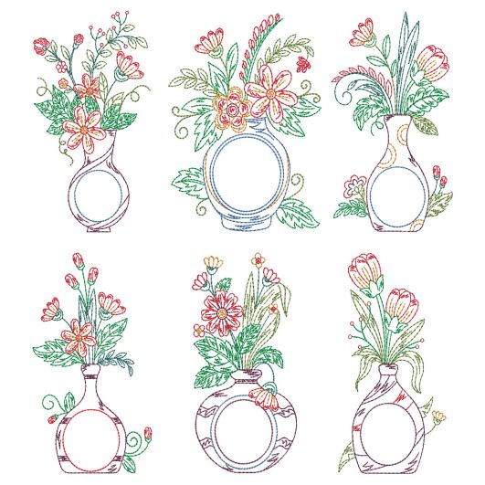 Vintage Floral Monogram Vases 1 | Machine Embroidery Designs by JuJu