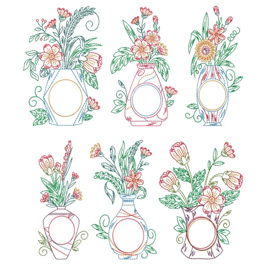 Vintage Floral Monogram Vases 2 | Machine Embroidery Designs by JuJu