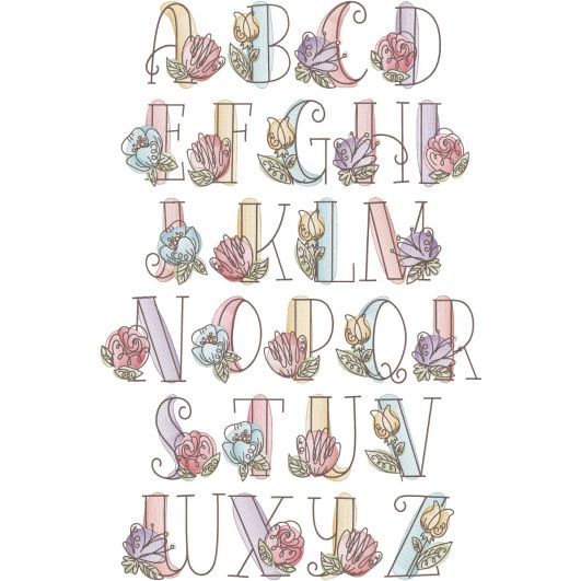 Vintage Sketch Blooming Alphabet | Machine Embroidery Designs by JuJu