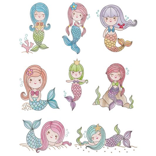Vintage Sketch Mermaids Machine Embroidery Designs By JuJu