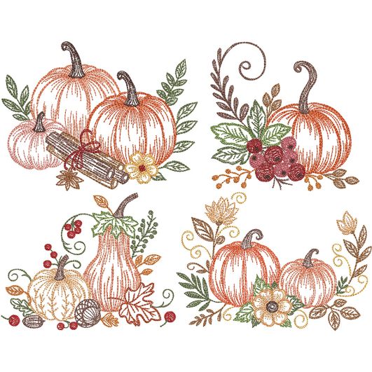 Vintage Sketch Pumpkins | Machine Embroidery Designs by JuJu	
