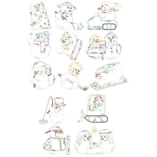 Vintage Stitch Sweet Snowmen Machine Embroidery Designs by JuJu