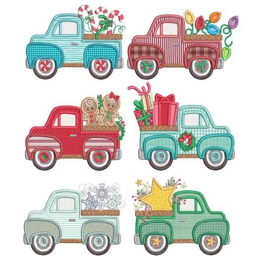 Vintage Trucks Christmas Applique Machine Embroidery Designs by JuJu