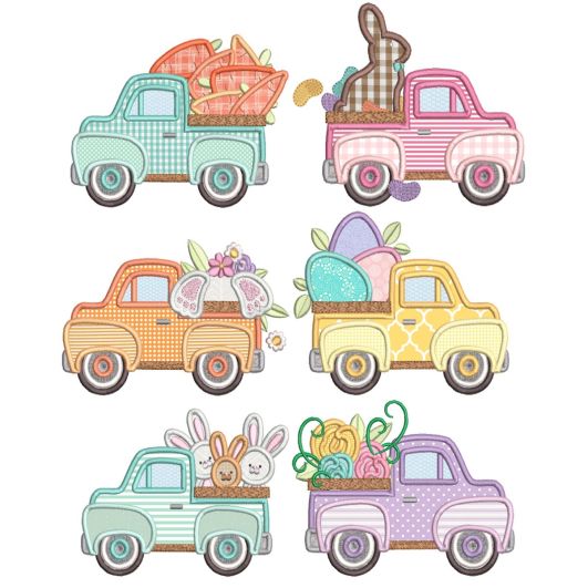 Vintage Easter Trucks Applique Machine Embroidery Designs by JuJu 
