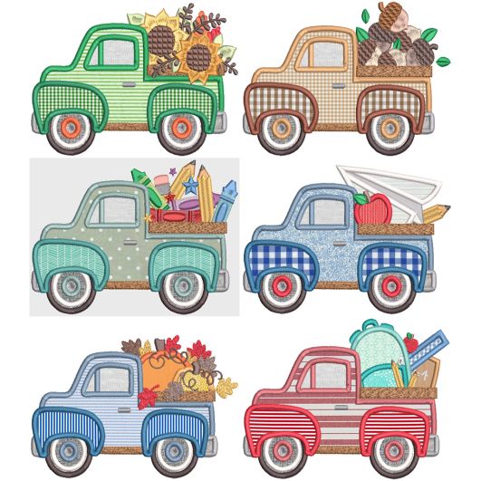 Vintage Trucks Fall Machine Embroidery Designs by JuJu
