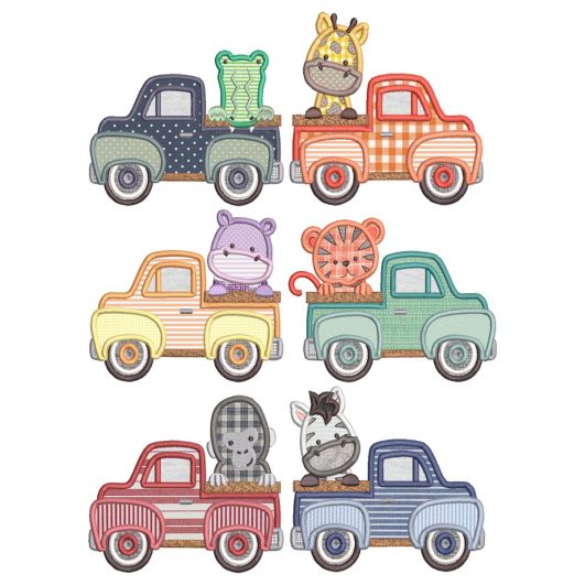 Vintage Trucks Jungle Animals Machine Embroidery Designs by JuJu