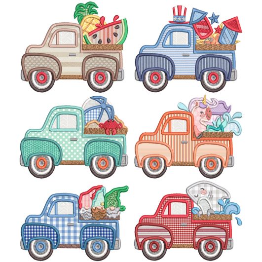 Vintage Trucks Summer Machine Embroidery Designs by JuJu
