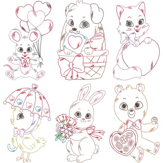 Vintage Valentines Friends Digital Embroidery Designs by JuJu