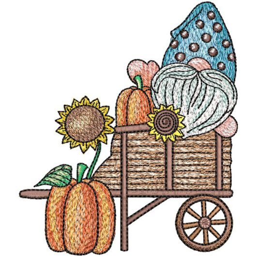 Wagon Pumpkins Gnome | Machine Embroidery Designs by JuJu