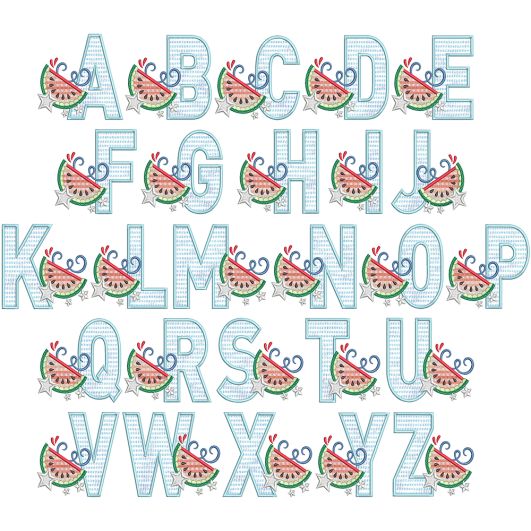 Watermelon Applique Alphabet | Machine Embroidery Designs by JuJu