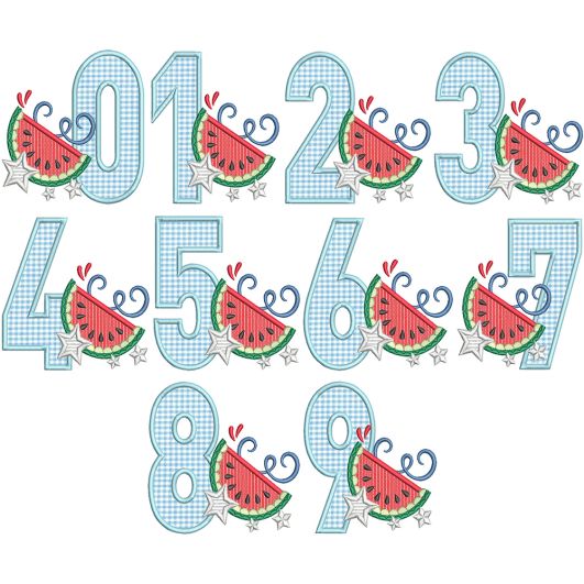 Watermelon Applique Numbers | Machine Embroidery Designs by JuJu