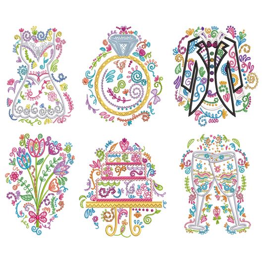 Wedding Doodles Machine Embroidery Designs by JuJu