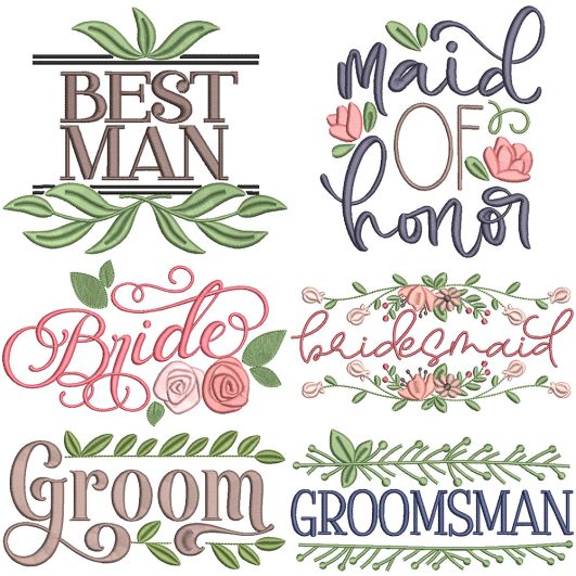 Wedding Party Word Art 1 | Machine Embroidery Designs by JuJu