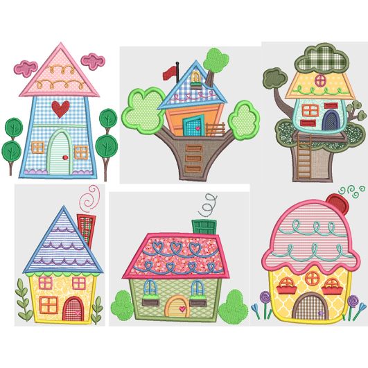 Whimsy Cottages 2 Applique Machine Embroidery Designs by JuJu 