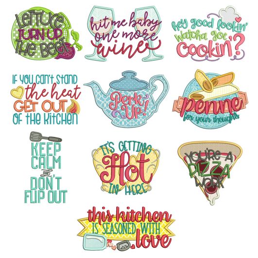 Whimsical Kitchen Word Art Machine Embroidery Designs by JuJu
