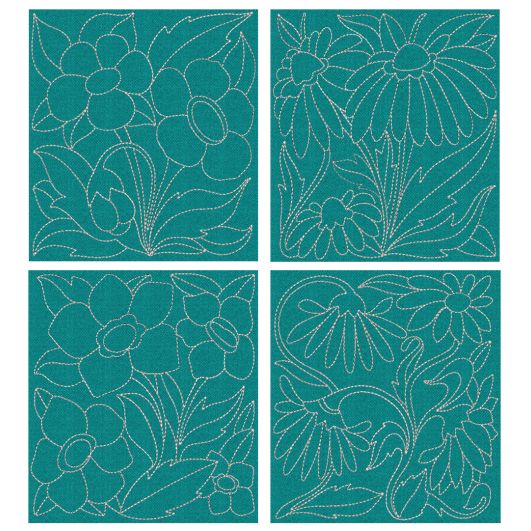 Wild Flower Quilt Blocks 2 Machine Embroidery Designs by JuJu