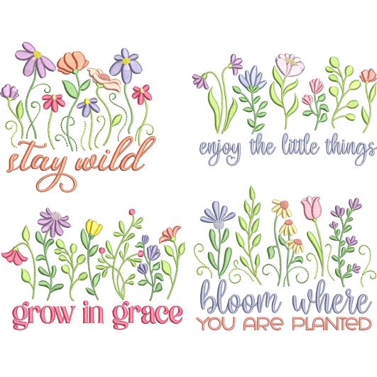 Wildflower Sayings 1 | Machine Embroidery Designs by JuJu