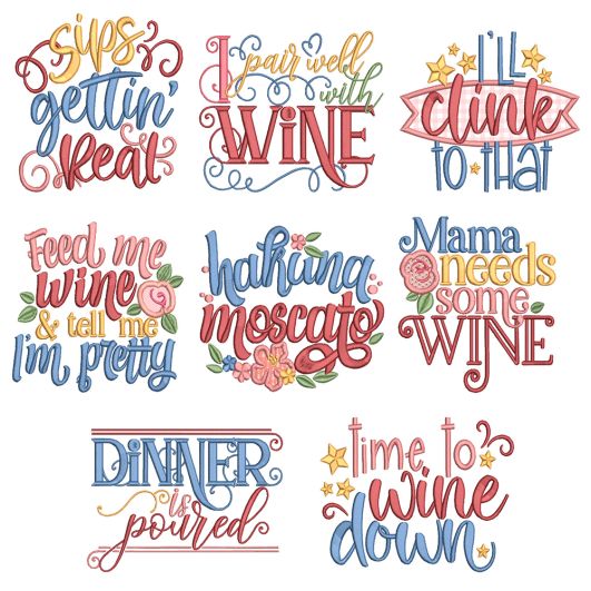 Wine Word Art Machine Embroidery Designs by JuJu