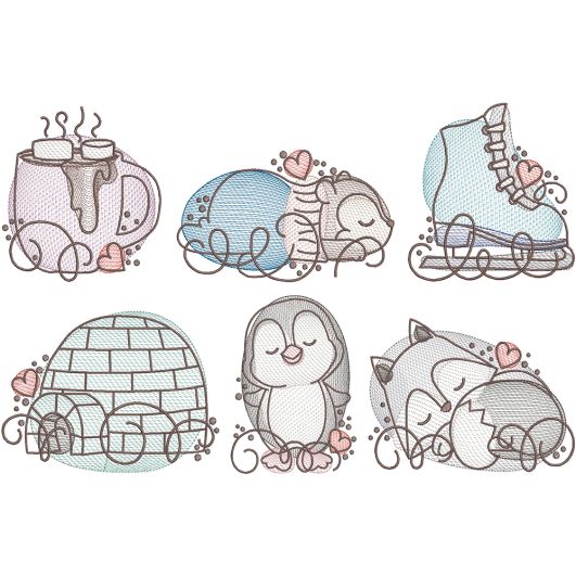 Winter Warmth Sketch Digital Embroidery Designs by JuJu