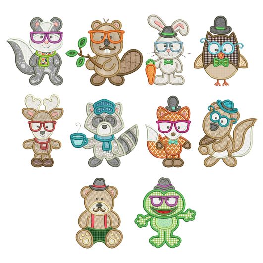 Woodland Hipsters Applique Machine Embroidery Designs By JuJu