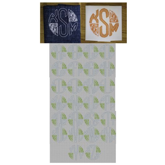 Three Letter Deco Bean Stitch Circular Monogram Machine Embroidery Designs by JuJu