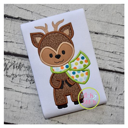 Deer with Scarf Boy Applique | Machine Embroidery Designs by JuJu