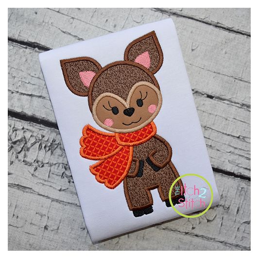 Deer with Scarf Girl Applique | Machine Embroidery Designs by JuJu