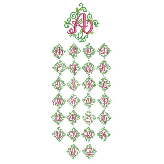 Diamond Floral Monogram Machine Embroidery Designs by JuJu