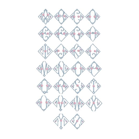 Diamond Rosebud Monogram Machine Embroidery Designs by JuJu