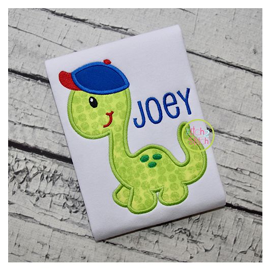 Dino in Ball Cap Applique | Machine Embroidery Designs by JuJu