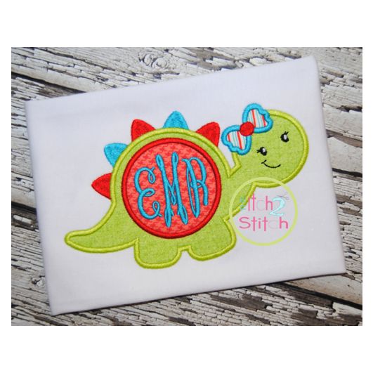 Dino Monogram Girl Applique | Machine Embroidery Designs by JuJu